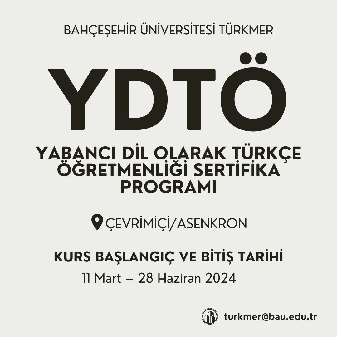 2023 – 2024 Akademik Yılı Bahar Dönemi Yabancı Dil Olarak Türkçe Öğretmenliği (YDTO) Video Tabanlı Online Sertifika Programı Kayıtları Başlıyor